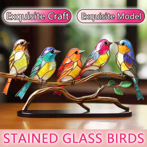 Birds-On-Branch Ornaments Table Home Decor Stained Metal Window Panel Suncatcher