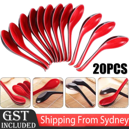 20Pcs Soup Ramen Spoons Asian Chinese Japanese Utensils Long HandleHook Flatware