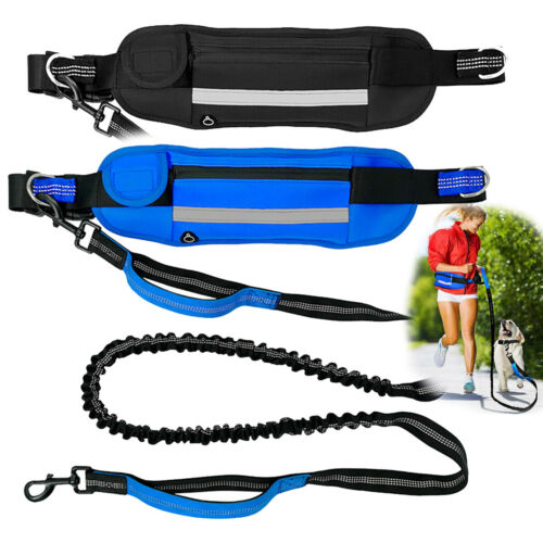 Adjustable Hands Free Dog Leash Lead + Waist Bag Belt Jogging Walking Running