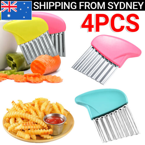 4x Stainless Steel Crinkle Cutter Wavy Vegetable Potato Chip Slicer Knife Blade