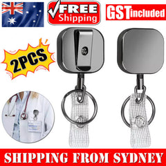2X Square Metal Retractable Pull Key Ring Badge Lanyard Reel Belt Clip Keychain