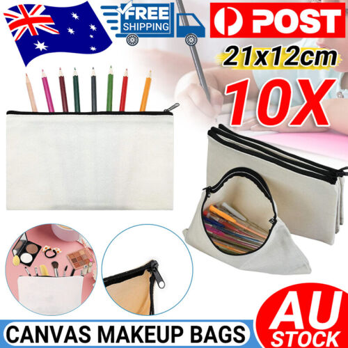 10x Canvas Makeup Bags Canvas Zipper Pouch Bags Pencil Case Blank DIY Craft NEW