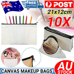 10x Canvas Makeup Bags Canvas Zipper Pouch Bags Pencil Case Blank DIY Craft NEW