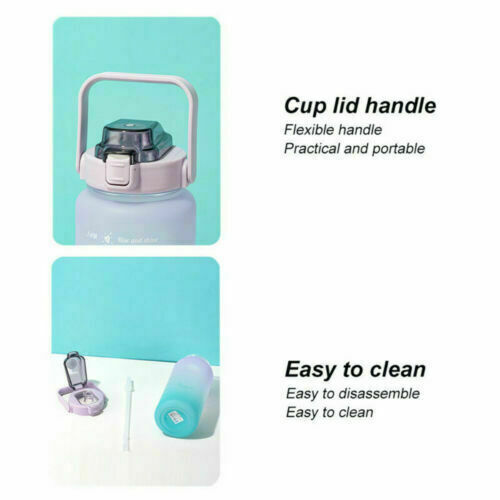 2L Sports Water Bottle Large Capacity Straw Time Motivational Cup Fitness Jugs