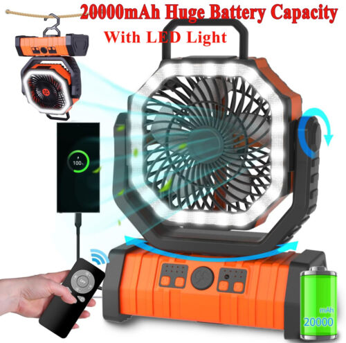 20000mAh Portable Camping Fan Hanging With LED Light Tent Fans USB Rechargeable