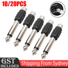 10/20X 6.5mm 1/4" Male to Female RCA Connector Adapter Audio Plug Jack TS 6.35mm