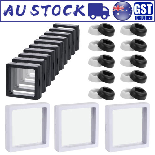 6pcs 3D Floating Coin Display Frame Holder Box Case W/ Black Stand Set 9x9cm AUS