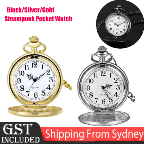 Vintage Steel Quartz Pocket Watch Classic Pocket Watch with Short Chain
