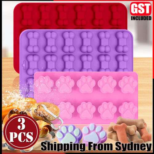 3PCS Silicone Puppy Dog Bone Baking Molds Ice Chocolate Biscuit Cookie Cake Mold