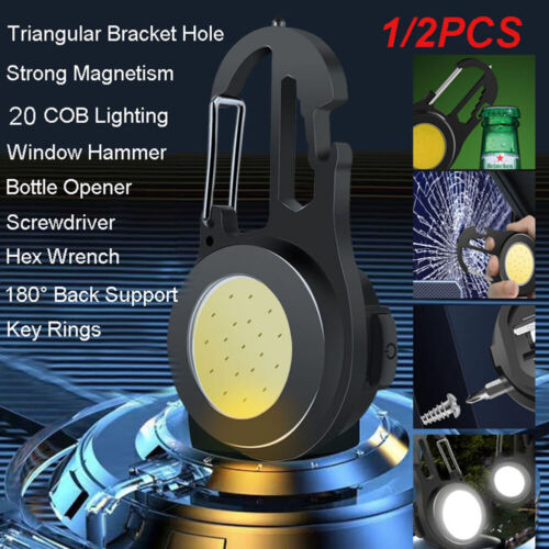 1/2x Pocket Torch COB Camping Rechargeable Keychain Work Light Mini Flashlight