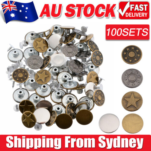 100 Sets Jeans Button Metal Tack Buttons Replacement Repair Craft SewingPants