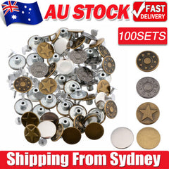 100 Sets Jeans Button Metal Tack Buttons Replacement Repair Craft SewingPants