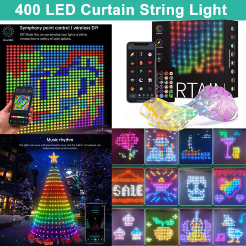 RGB Smart 400 LED Curtain String Light App Programmable DIY Hanging Fairy lamp