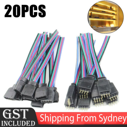 20Pcs 4Pin Connector Cable Cord Leads 10mm 3528 5050 RGB LED Strip Lights Male/F