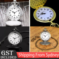 3pcs Vintage Steel Quartz Pocket Watch Classic Pocket Watch with Short Chain AUS