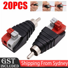 20X Speaker Wire A/V Cable to Audio Male RCA Connector Adapter Jack Press Plug