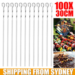 100 Metal BBQ Flat Skewers Stainless Steel Barbecue Grill Kebab Stick NeedleTool