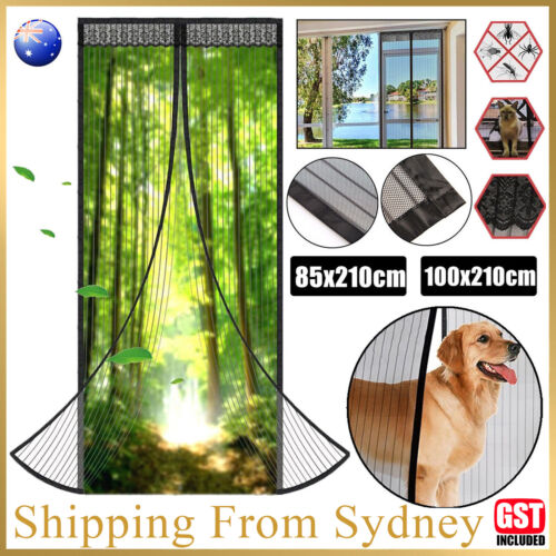 1X Magic Magnetic Door Mesh Net Black Fly Screen Mosquito Bug Curtain Hands Free