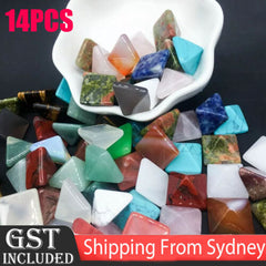 14Pcs Natural Chakra Pyramid Quartz Stone Set Reiki Generator Healing Gemstones