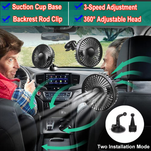 12V Car Fan Portable USB Vehicle Truck 360° Rotatable Auto Cooling Cooler Fan