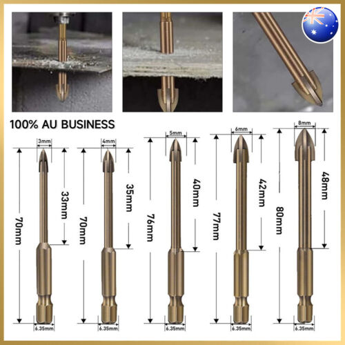 5PCS Titanium Ceramic Tile Glass Drill Bit Tungsten Carbide Cross Spear Head New