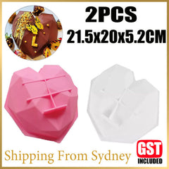 2PCS Large Heart Shape Candy Cake Chocolate Mould 3D Fondant Mold Silicone Craft