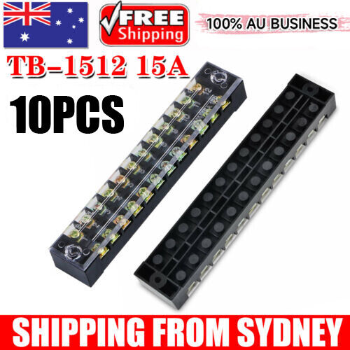 10X 15A 12 Positions Double Rows Covered Barrier Screw Terminal Block Strip Wire