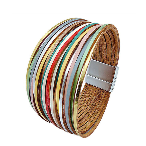 Multiple Gradient Leather Wristband Bracelet Bangle Magnetic Clasp Bracelet AU