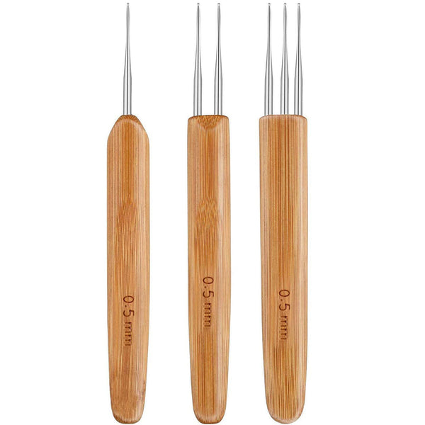 3x Bamboo Crochet Dreadlock Hook Needle Dread Tool Braiding Hair Maintenance Cra