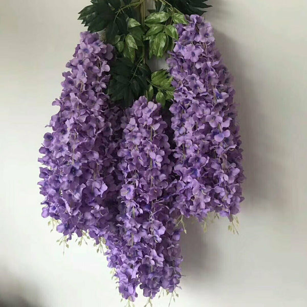 12X 110cm Artificial Wisteria Silk Fake Flower Garland Vine Leaf Hanging Wedding