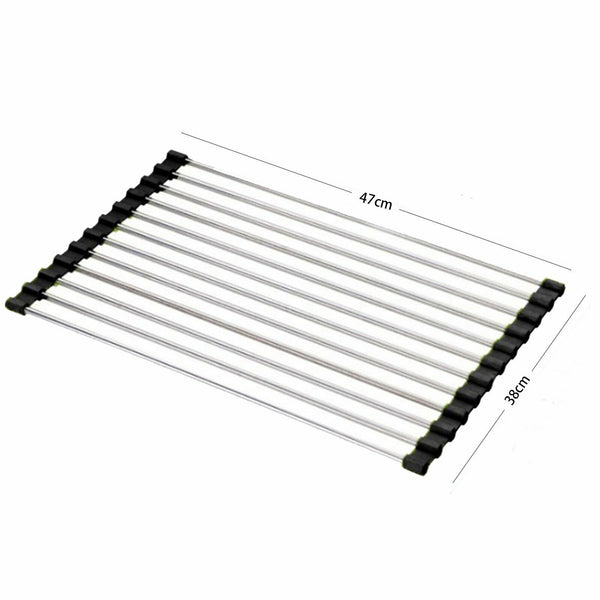 Stainless Steel Dish Rack Drying Drainer Over Sink Rack Roll Up Foldable Kitchen