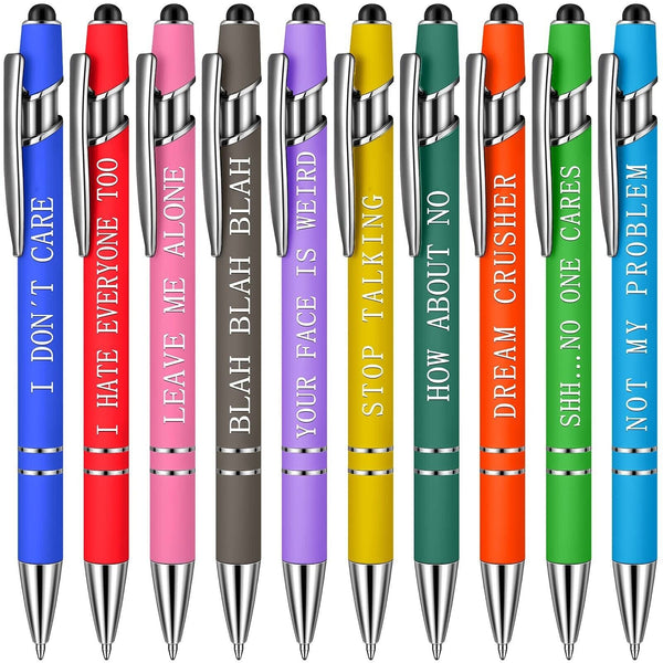 10Pcs Funny Ballpoint Pens Office Inspirational Quotes Touch Screen Stylus Pens