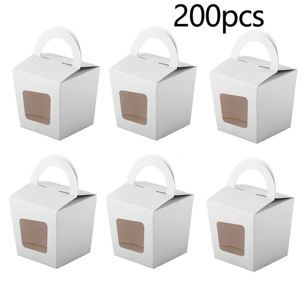 UP 200PCS Cupcake Boxes Holes Clear Window Face Cupcake Display Boxes Muffin Cup
