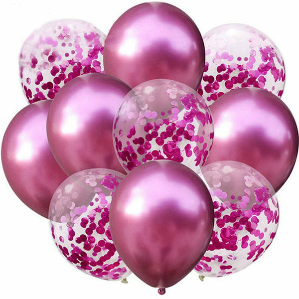 10X Confetti Metallic Chrome Retro Balloons Set Wending Birthday Decor Balloon