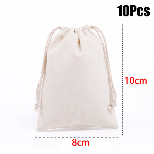 100PCS 7 Sizes Drawstring Storage Bags Calico Bags Linen Tote Gift Bag Bulk AUS