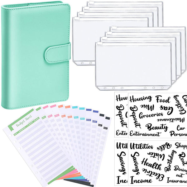 1PC A6 PU Leather Notebook Binder Budget Planner Organizer Cover Cash Pockets