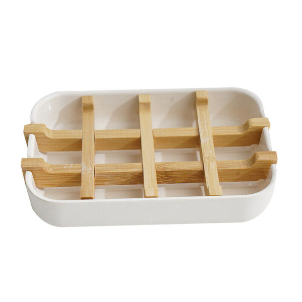 1-2pcs Soap Dish Bamboo Wooden Drain Container Bathroom Shower Soap Holder AUS