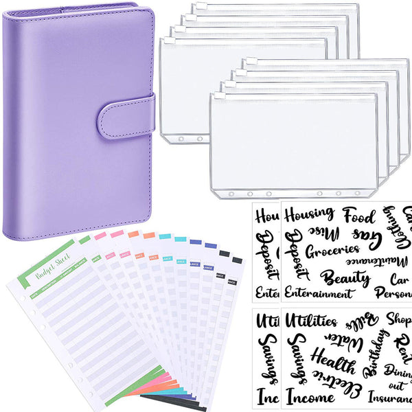 1PC A6 PU Leather Notebook Binder Budget Planner Organizer Cover Cash Pockets