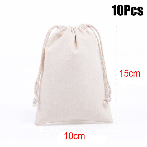 100PCS 7 Sizes Drawstring Storage Bags Calico Bags Linen Tote Gift Bag Bulk AUS - Lets Party