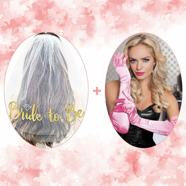 Bride To Be Veil Two-tier Hens Night Bachelorette Party Bridal Gloves Rose Gold