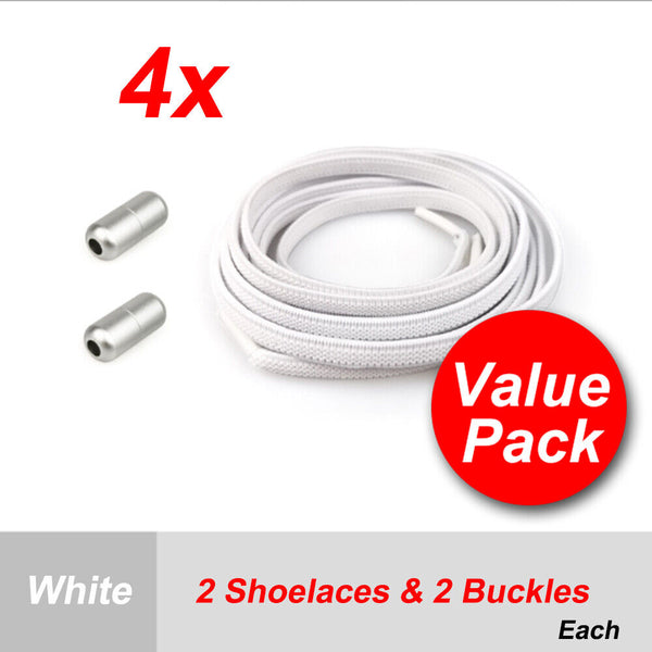 4 Pairs No Tie Shoelaces Elastic Locked Shoe Lace Lazy Laces Sports Kids Adults