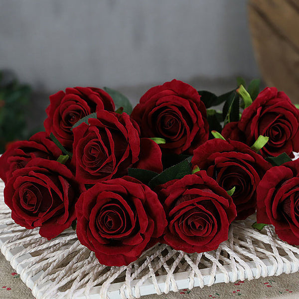 10pcs Artificial Velvet Flowers Rose Flower arrangement Wedding Event Party Dec
