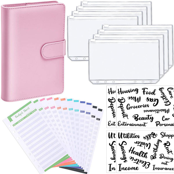 1PC A6 PU Leather Notebook Binder Budget Planner Organizer Cover Cash Pockets