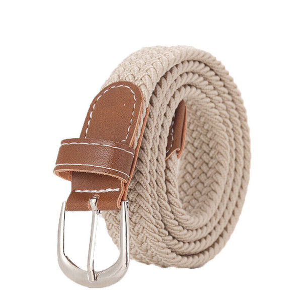 Men's Stretch Braided Woven Waist Straps Elastic Waistband Canvas Buckle Belt