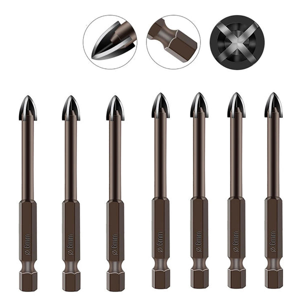 10PCS Titanium Ceramic Tile Glass Drill Bit Tungsten Carbide Cross Spear Head AU