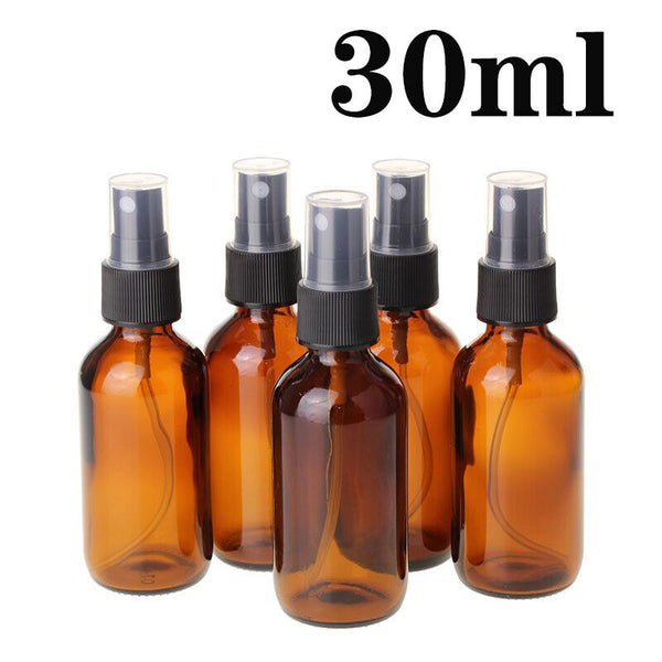 5-20x 30ml Amber Glass Essential Oil Spray Dropper Mist Sprayer Bottles Contain - Lets Party