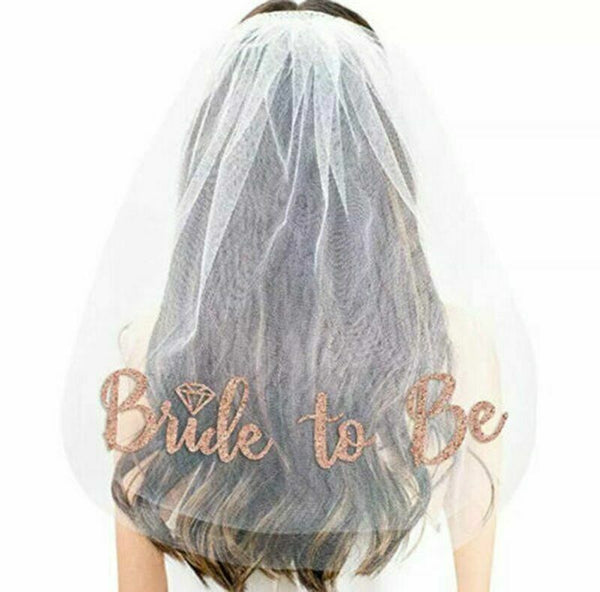 Bride To Be Veil Two-tier Hens Night Bachelorette Party Bridal Gloves Rose Gold