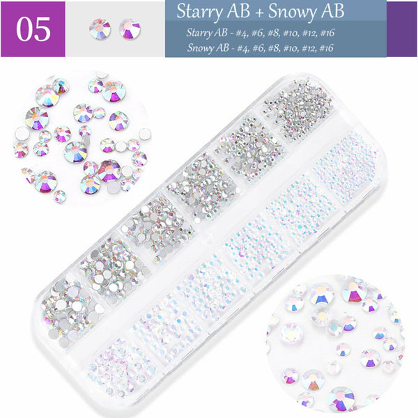 1400X Deluxe Flatback Rhinestones Box Clear Blue Violet Gold Nail Art Gems Decal