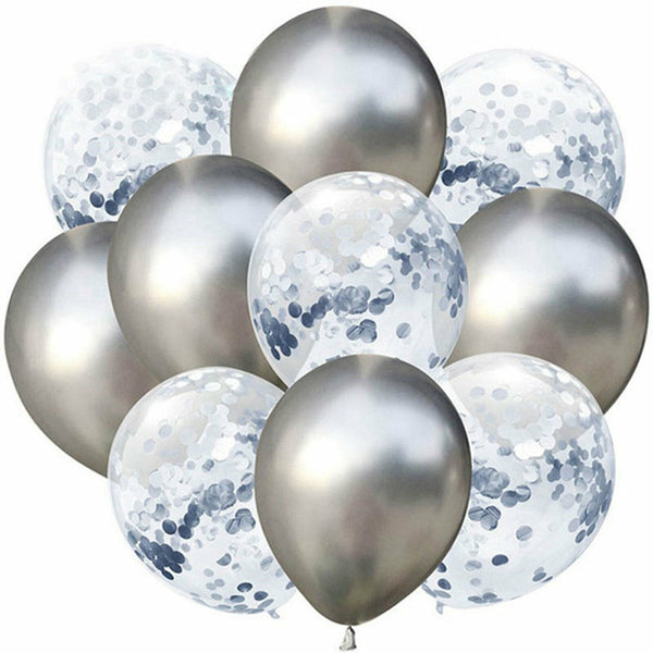 10X Confetti Metallic Chrome Retro Balloons Set Wending Birthday Decor Balloon