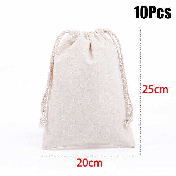 100PCS 7 Sizes Drawstring Storage Bags Calico Bags Linen Tote Gift Bag Bulk AUS - Lets Party